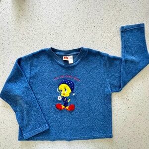Vintage Y2K Tweety Bird Cozy Blue Crew Neck Pullover Long Sleeve Women's‎ Size M